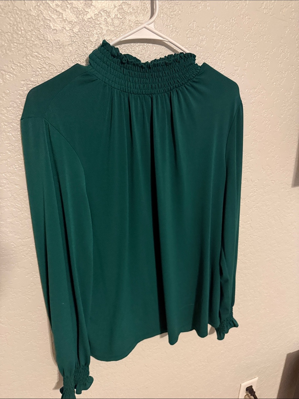 Amazon Essentials Emerald Green Smocked Neck Long Sleeve Blouse